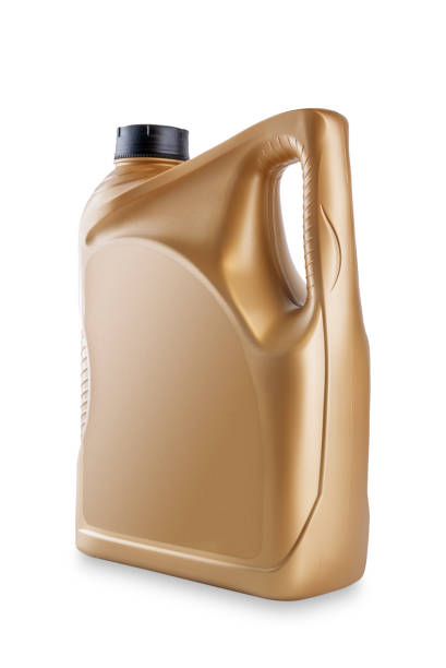 istock Golden engine oil canister mock up without label - plastic bottle container for car motor lubricant or fuel isolated on white background 1415260593