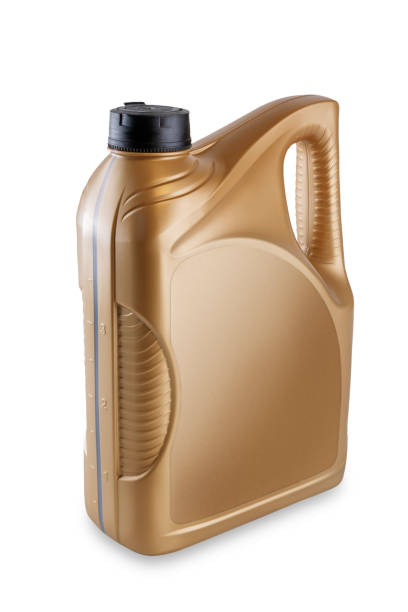 istock Golden engine oil canister mock up without label - plastic bottle container for car motor lubricant or fuel isolated on white background 1415260594