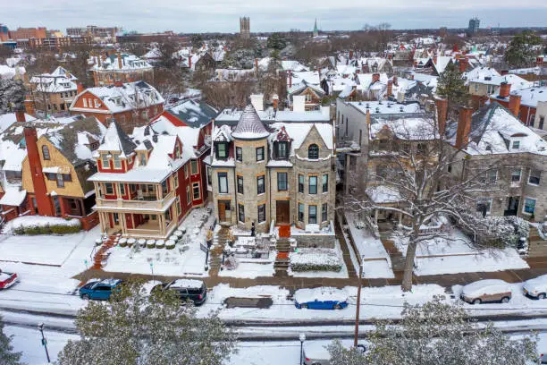 Photo of Aerial View of homes on Mowbray Arch in Norfolk from the Hague After a Snow Storm