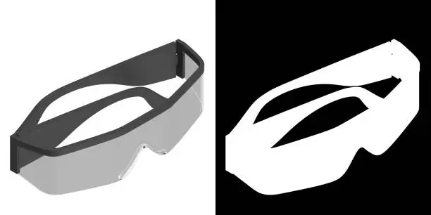 3D rendering illustration of safety spectacles goggles