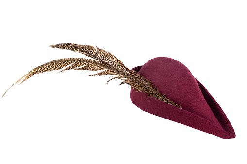 A bycocket or bycoket. Hat that was fashionable for both men and women in Western Europe from the 13th to the 16th century. Isolated on white background