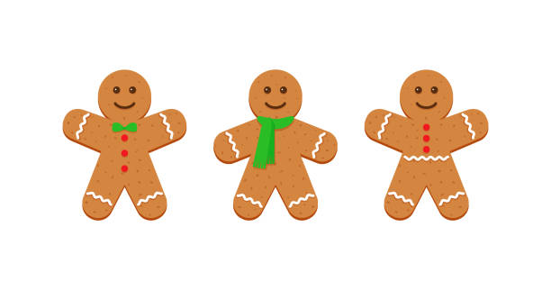 ilustrações de stock, clip art, desenhos animados e ícones de three classic ginger bread man figures. gingerbread christmas cookies. xmas cute biscuits. - gingerbread cookie