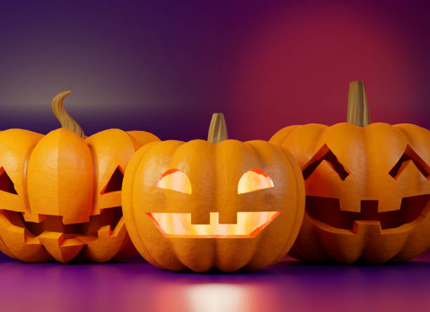 istock Halloween pumpkin with spooky funny face background, 3d rendering 1415285759