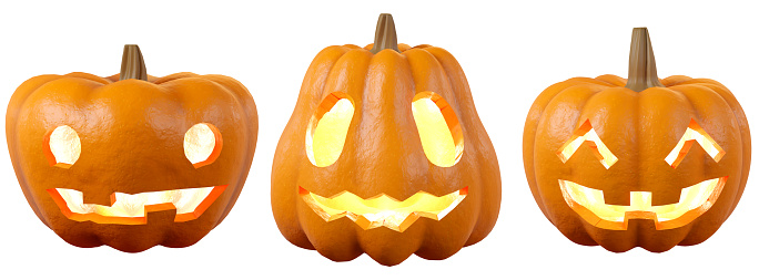 Halloween pumpkin with spooky funny face background, 3d rendering