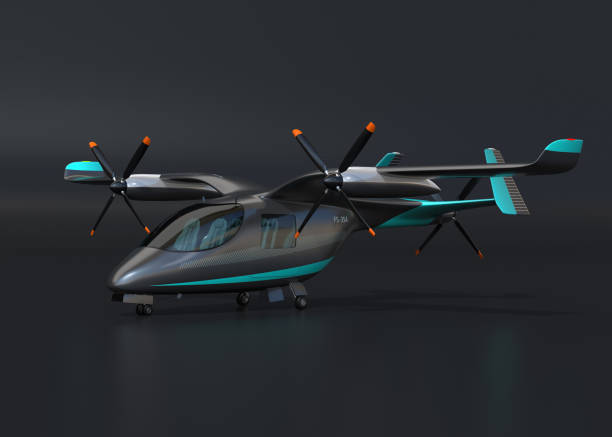istock Electric VTOL passenger aircraft on black background 1415287648