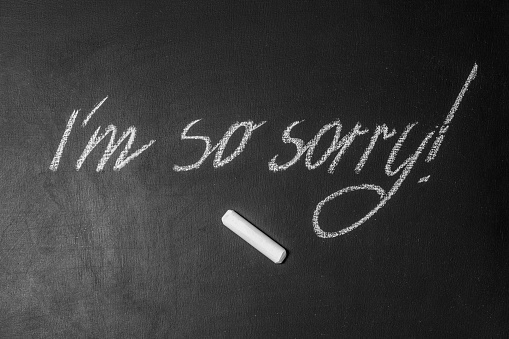 I am sorry phrase handwritten on blackboard