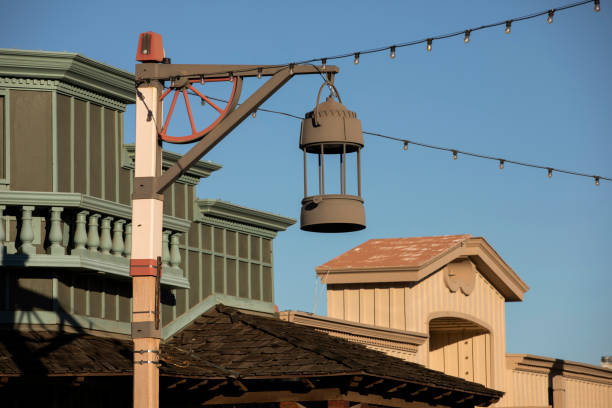 Scottsdale, Arizona Late afternoon view of a light post framing the historic Old Town of Scottsdale, Arizona, USA. southwest usa architecture building exterior scottsdale stock pictures, royalty-free photos & images