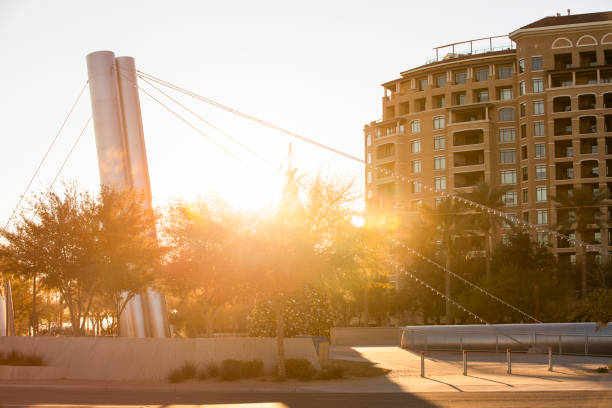 Scottsdale, Arizona Sunset view of the downtown area of Scottsdale, Arizona, USA. southwest usa architecture building exterior scottsdale stock pictures, royalty-free photos & images