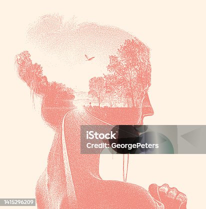 istock Multiple exposure of beautiful woman and Country road 1415296209