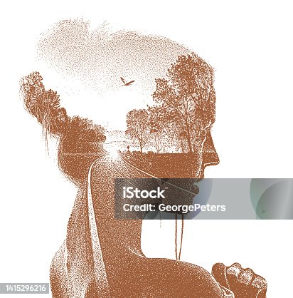 istock Multiple exposure of beautiful woman and Country road 1415296216