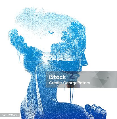 istock Multiple exposure of beautiful woman and Country road 1415296218
