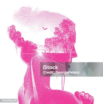 istock Multiple exposure of beautiful woman and Country road 1415296229
