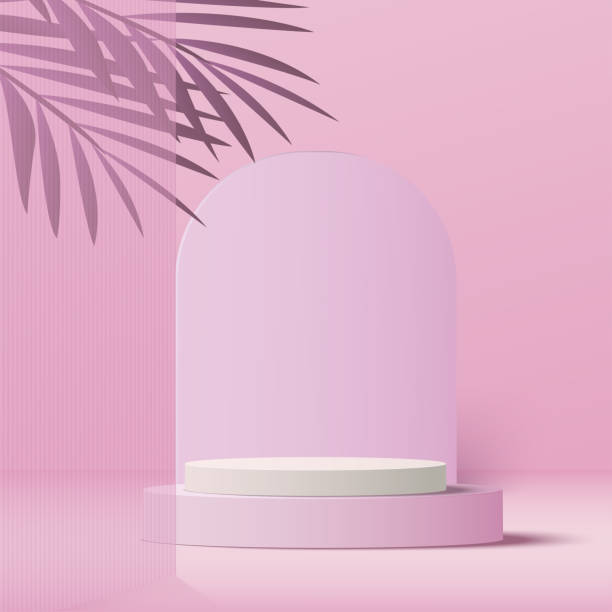 istock 3d pink color podium and minimal pink color wall scene. 3d podium minimal abstract background. Vector 1415302895