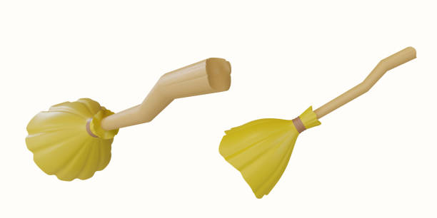 Witches broomstick for Halloween holiday. Isolated on white  background. 3d rendering. Clipping path.