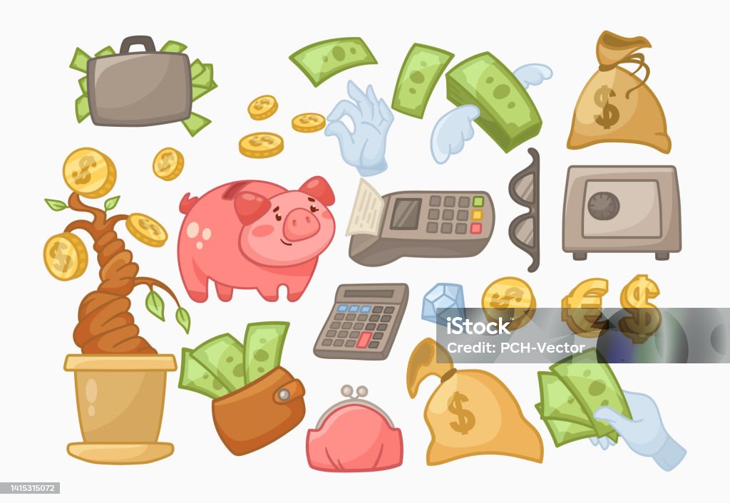 Fun Money Graphics Different Funny Money Elements Vector Illustrations Set Stock ...