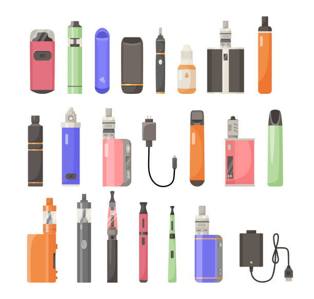 illustrations, cliparts, dessins animés et icônes de ensemble d’illustrations vectorielles de différents types de cigarettes électroniques - e cigarette