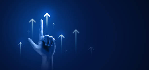 istock Growth business strategy arrow concept on success target improvement background with increase development graph profit or creative goal achievement leadership forward and financial market direction. 1415316089