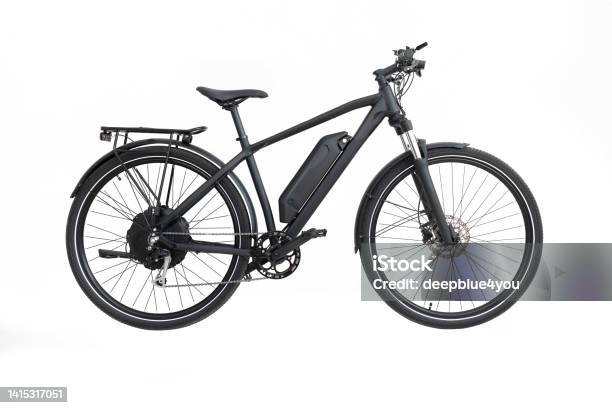 Black Electric Bike Isolated On White Background Stock Photo - Download Image Now - Electric Bicycle, White Background, Cut Out