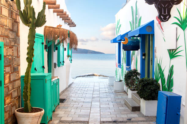 Narrow streets in Bodrum Centrum Narrow streets in Bodrum Centrum or downtown by the sea Bodrum, Turkey. bodrum stock pictures, royalty-free photos & images