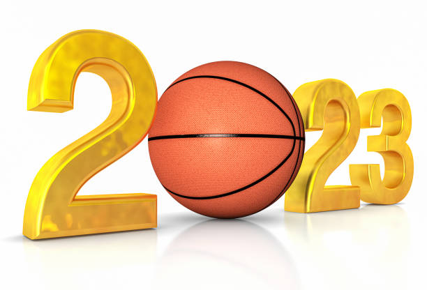 2023 text with basketball ball - new years party time imagens e fotografias de stock