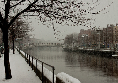 Halfpenny Bridge in the snow, Dublin