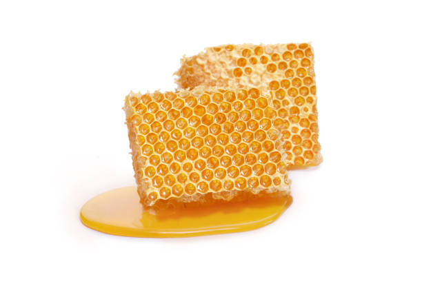 istock Pieces of a honeycomb with honey leaking 1415331386