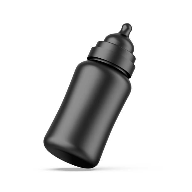 istock Newborn baby plastic feeding bottle mockup on isolated white background, 3d render illustration 1415334265