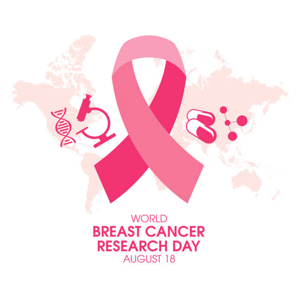 ilustraciones, imágenes clip art, dibujos animados e iconos de stock de vector del día mundial de la investigación del cáncer de mama - breast cancer awareness
