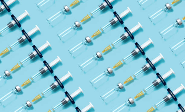 istock Used coronavirus materials lays on blue isolated background. 1415337436