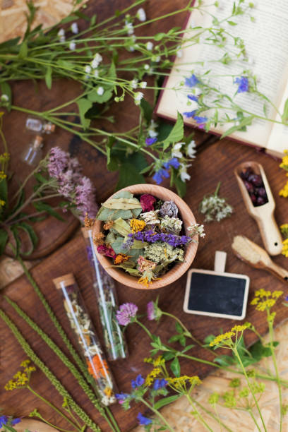 istock Homeopathy and herbal medicine concept 1415341456