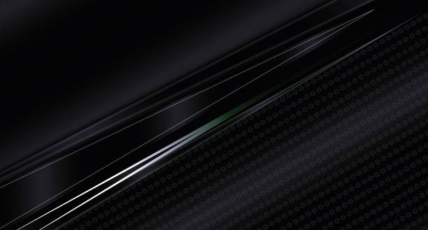 Abstract shiny black futuristic background with diagonal striped lines and circles.