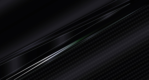 Abstract shiny black futuristic background with diagonal striped lines and circles.
