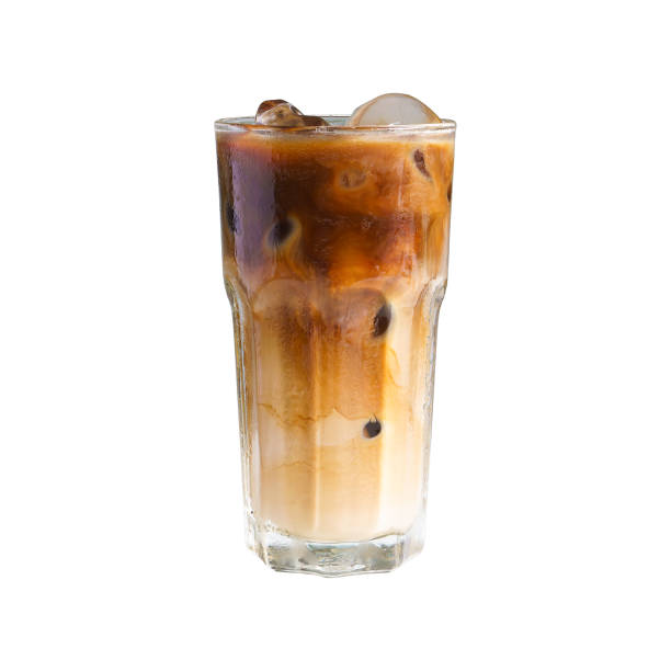istock Iced latte coffee on glass isolated white background, summer drink concept 1415342720