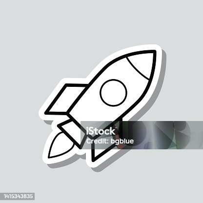 istock Rocket. Icon sticker on gray background 1415343835
