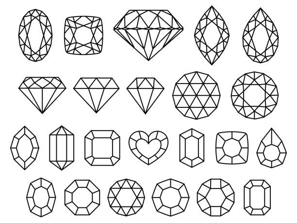 Line illustration set of gems of various shapes Line drawing illustration set of gem stones of various shapes honeycombs clip art stock illustrations