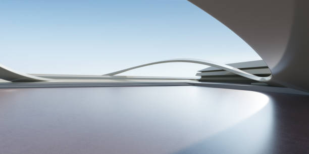 istock 3d render of abstract futuristic architecture with concrete floor. 1415347862