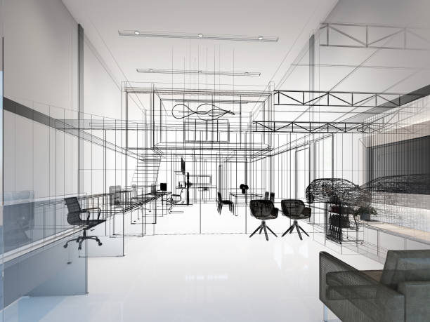 istock sketch design of interior office, 3d rendering 1415347965
