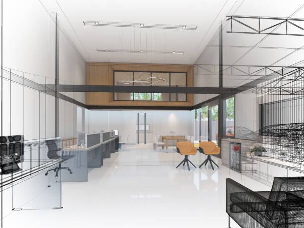 istock sketch design of interior office, 3d rendering 1415347966