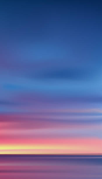istock Sunset in evening with Orange,Yellow,Pink and Blue sky,Vertical Dramatic landscape Sunrise,Vector Dusk Sky,Romantic Twilight banner of Sunlight reflection by the sea for web, mobile screen background 1415349746