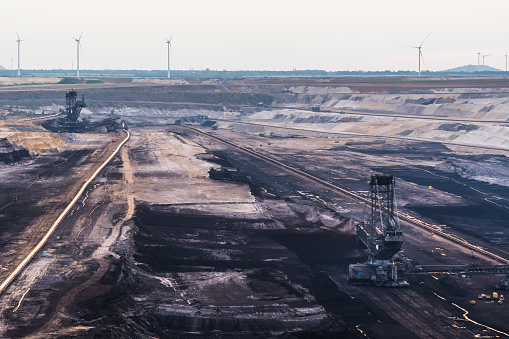Opencast lignite mine Hambach in the Rhine area in Germany with shovel excavators