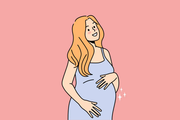妊娠に興奮した幸せな女性 - マタニティウェア点のイラスト素材／クリップアート素材／マンガ素材／アイコン素材