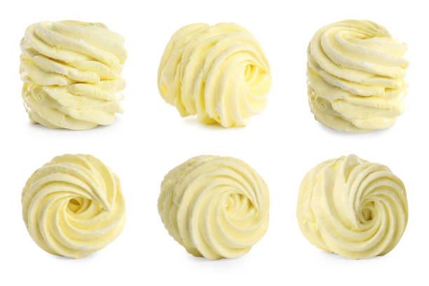 istock Set with tasty zephyrs on white background 1415352109