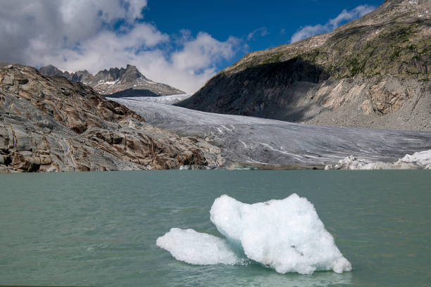 furka pass view of the furka glacier lake and glacier  - switzerland - european alps switzerland glacier high angle view imagens e fotografias de stock