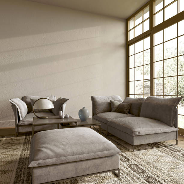istock Modern vintage home. Living room interior background. 3d render illustration. 1415352912