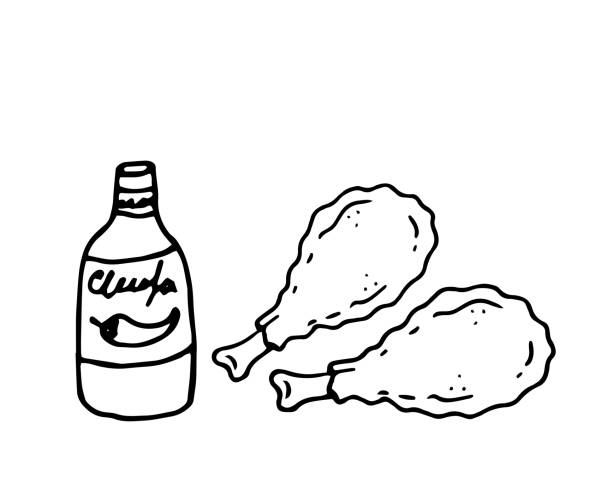crispy fried chicken legs and spicy sauce illustration crispy fried chicken legs and spicy sauce illustration nuggets heat stock illustrations