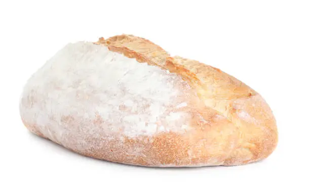 Loaf of tasty wheat sodawater bread isolated on white