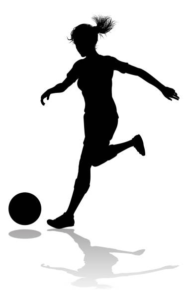 Female Soccer Football Player Woman Silhouette A female soccer football player woman in silhouettes soccer clipart stock illustrations