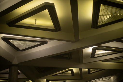 Lamps in interior. Light in room. Ceiling in apartment. Light design.