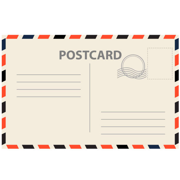 紙の質感のヴィンテージポストカード。郵便の背景。旅行はがきテンプレート。フラットスタイル。 - air mail mail envelope blank ストックフォトと画像