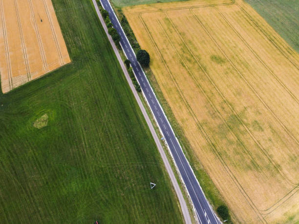 istock Aerial view of combine harvester 1415357950